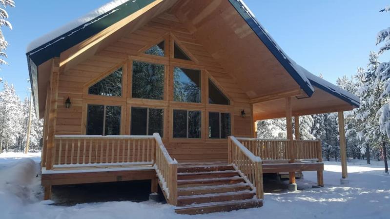 Front of a wooden cabin