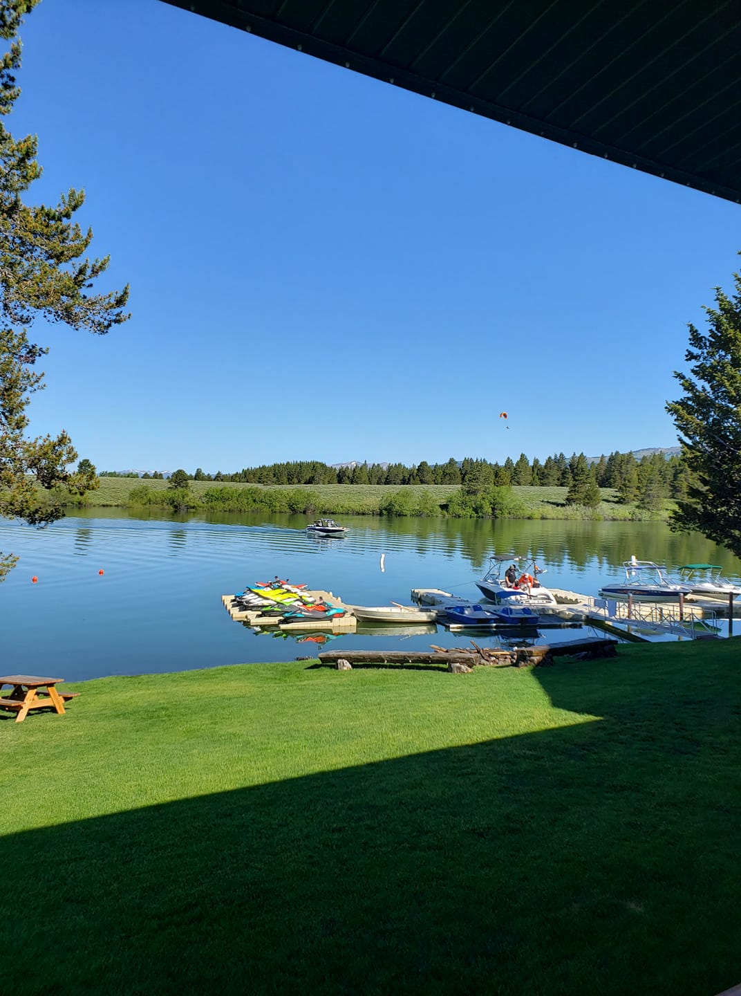Boats on the lake of Lakeside Lodge