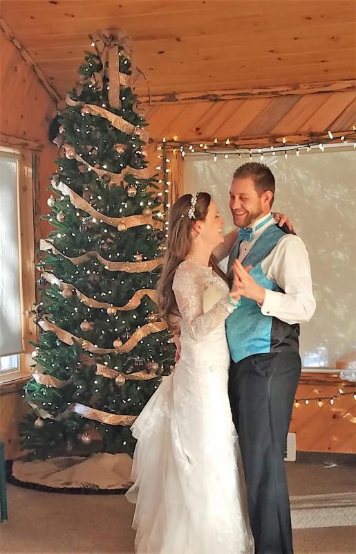 Newly wedded couple dancing