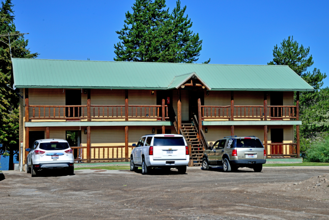 Cars parked outside a motel