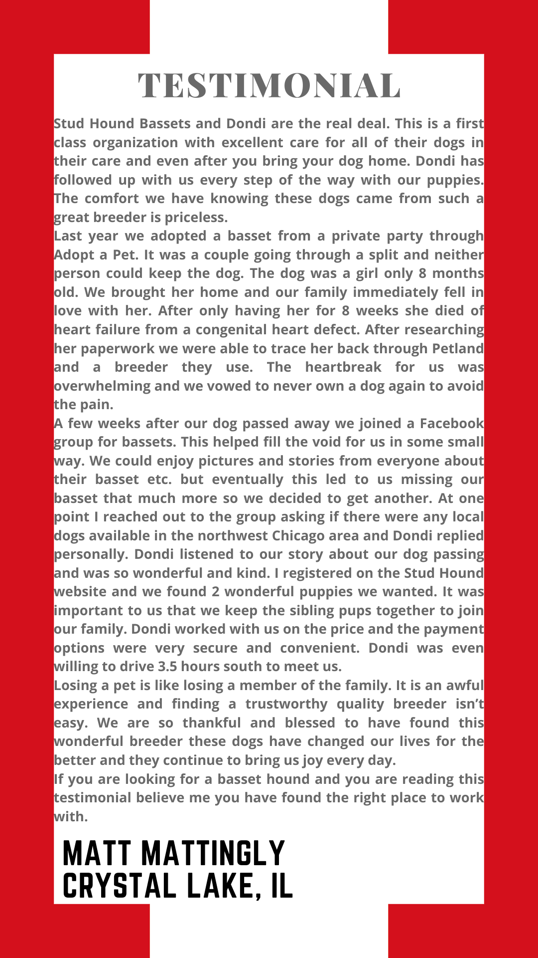 A testimonial from matt mattingly crystal lake , il