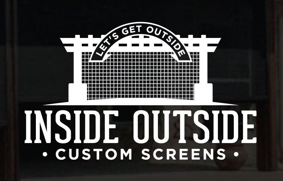 Inside Outside Custom Screens logo with a white screen-door graphic on a dark background