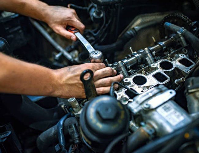 mechanic tuning up a new engine mechanic tuning up a new engine