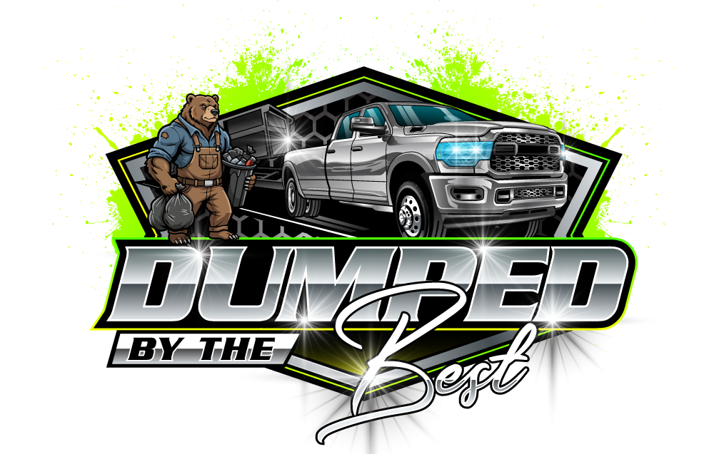 Logo with a silver pickup truck, a muscular character, and neon green splatter reading &ldquo;Dumped by the Best&rdquo;