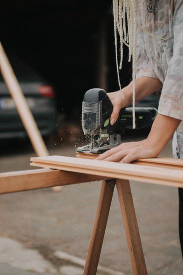 cutting a piece of wood