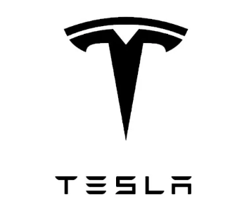 A black and white tesla logo on a white background.