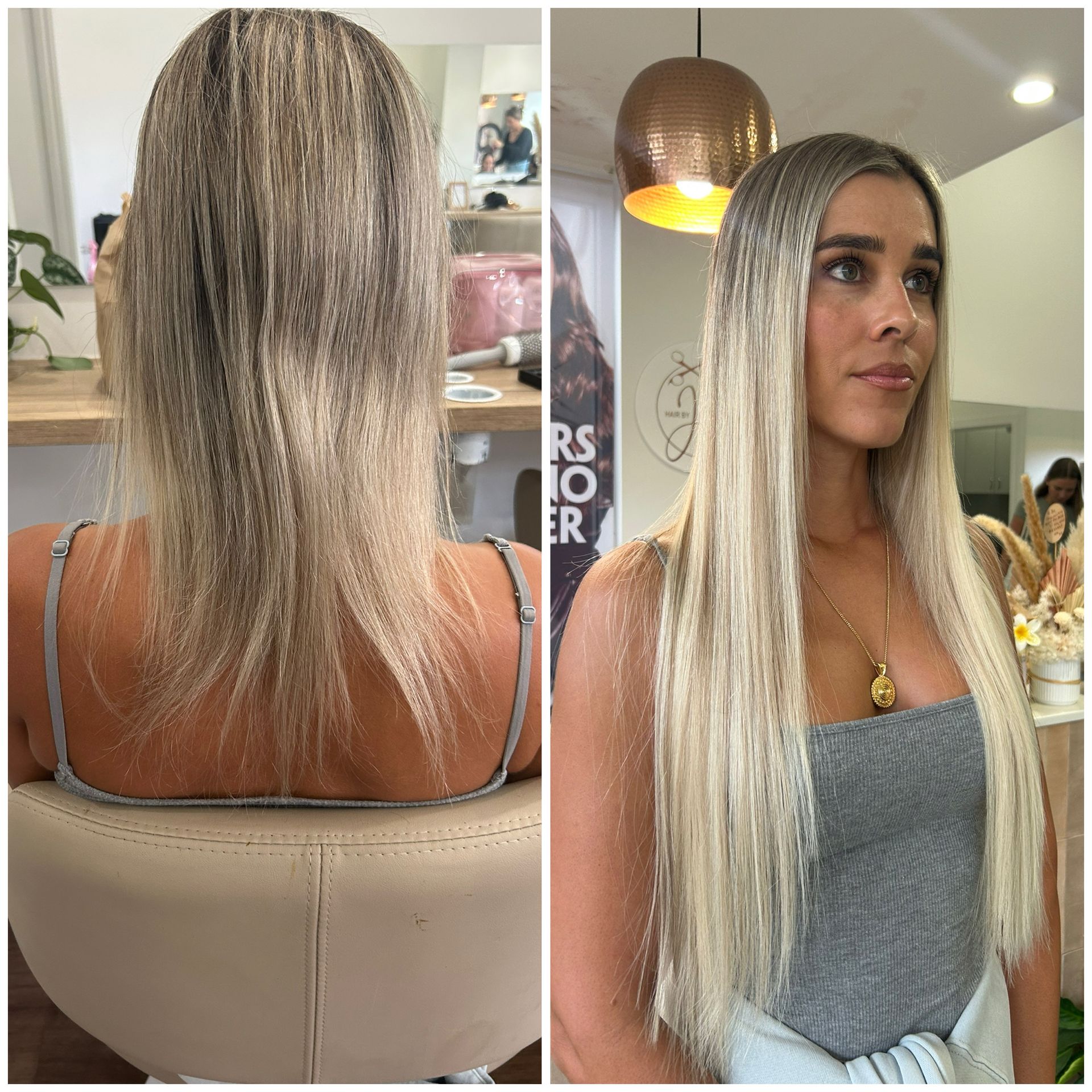A Before And After Photo Of A Woman With Long Blonde Hair — Hair By Jell In Cannonvale, QLD