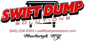Swift Dump Solutions logo with red black text, phone number, website, and &ldquo;Newburgh, NY&rdquo; on white background
