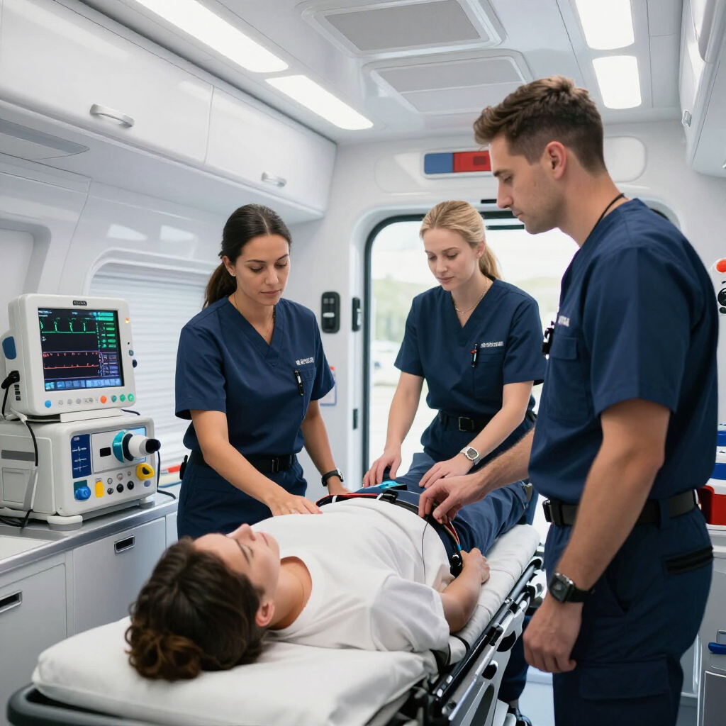 Param&eacute;dicos brindando atenci&oacute;n dentro de una ambulancia