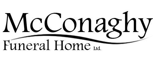 McConaghy Funeral Home logo. Black text with a curved line underneath "McConaghy". "Funeral Home Ltd." below.