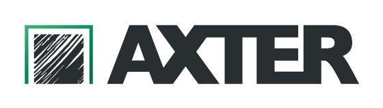 Logo de la société Axter, avec un carré vert encadrant un élément graphique et un texte noir.