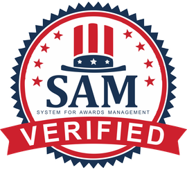 SAM Verified logo: Red, white, and blue seal with Uncle Sam hat and text 