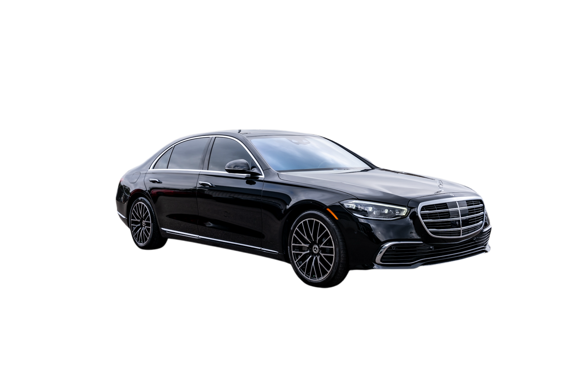 Black Mercedes-Benz S-Class sedan.