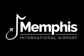 Memphis International Airport logo: white text and design on black background. 