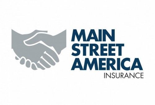 The main street america insurance logo is a handshake between two people.
