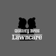 The logo for quality bros lawncare is a silhouette of two men standing next to each other.