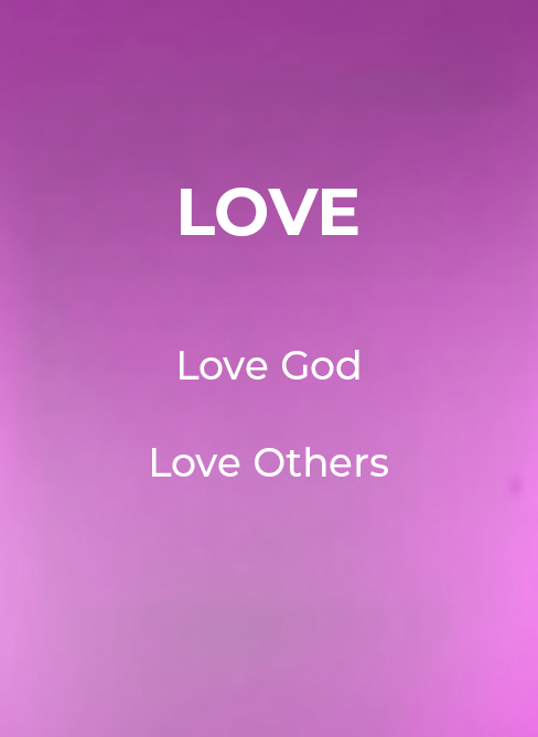 LOVE text on a green-blue gradient background, with “Love God” and “Love Others” underneath