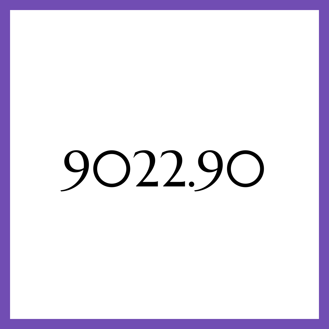 Die Zahl 90 ist in schwarzer Schrift auf weißem Grund mit violettem Rahmen geschrieben.