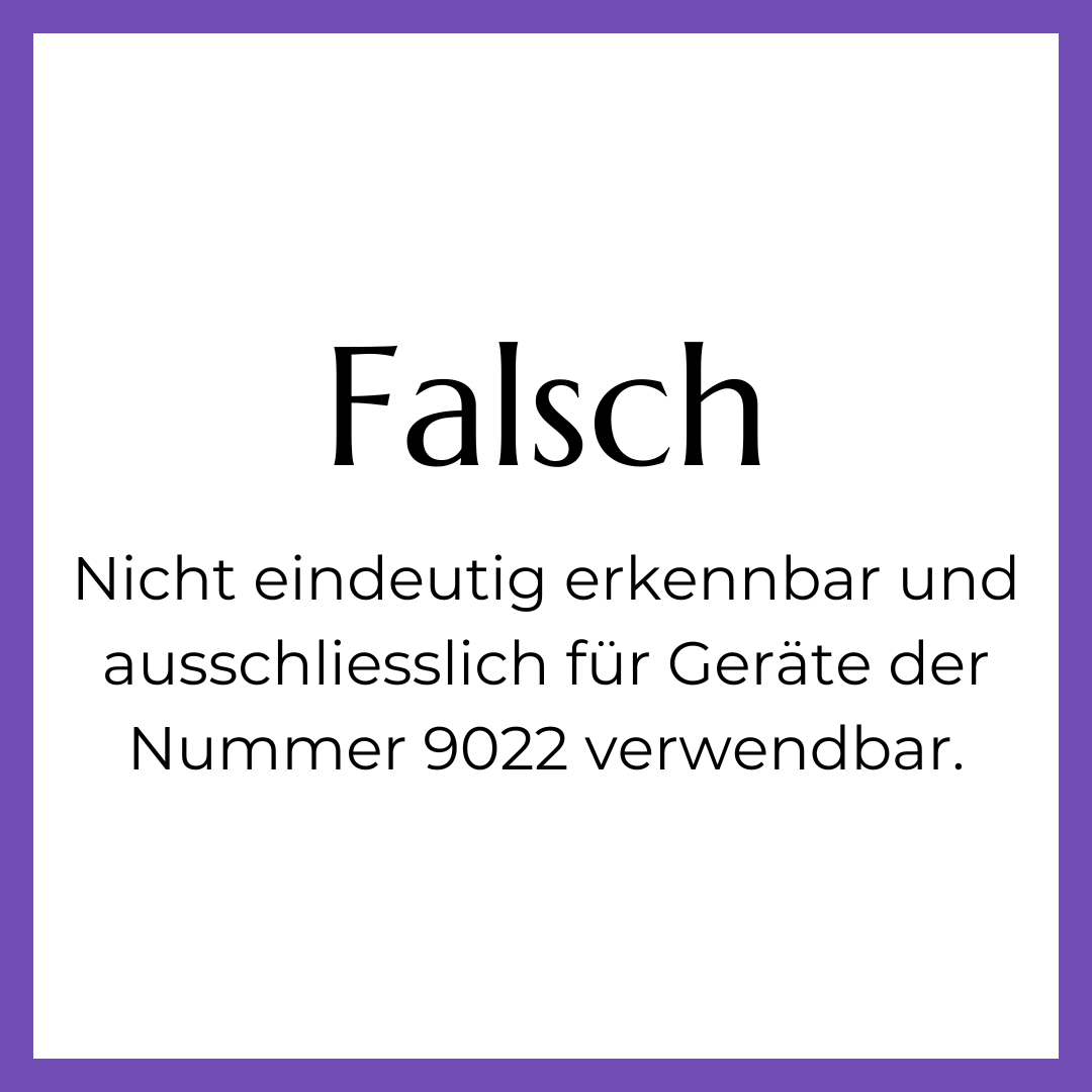 Ein lila-weißes Schild mit dem Wort „falsch“ darauf.