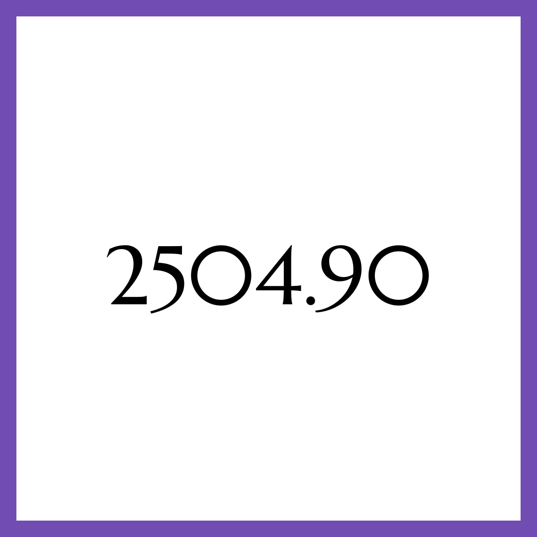 Die Zahl 2504,90 ist in schwarzer Schrift auf weißem Grund mit violettem Rahmen geschrieben.
