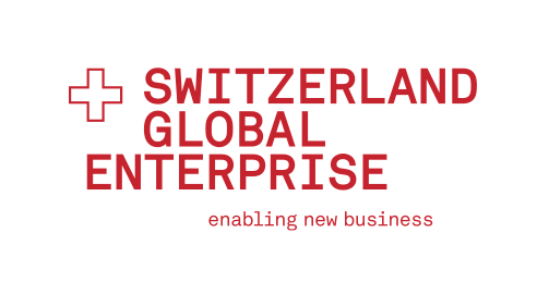Logo von Switzerland Global Enterprise mit rotem Kreuz und dem Slogan „Neue Geschäftsmöglichkeiten ermöglichen“