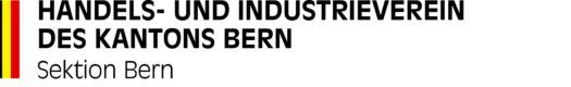 Logo des Handels- und Industrievereins des Kantons Bern, mit roten und gelben Streifen und schwarzem Text
