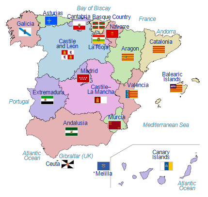 A map of spain showing the bay of blascay