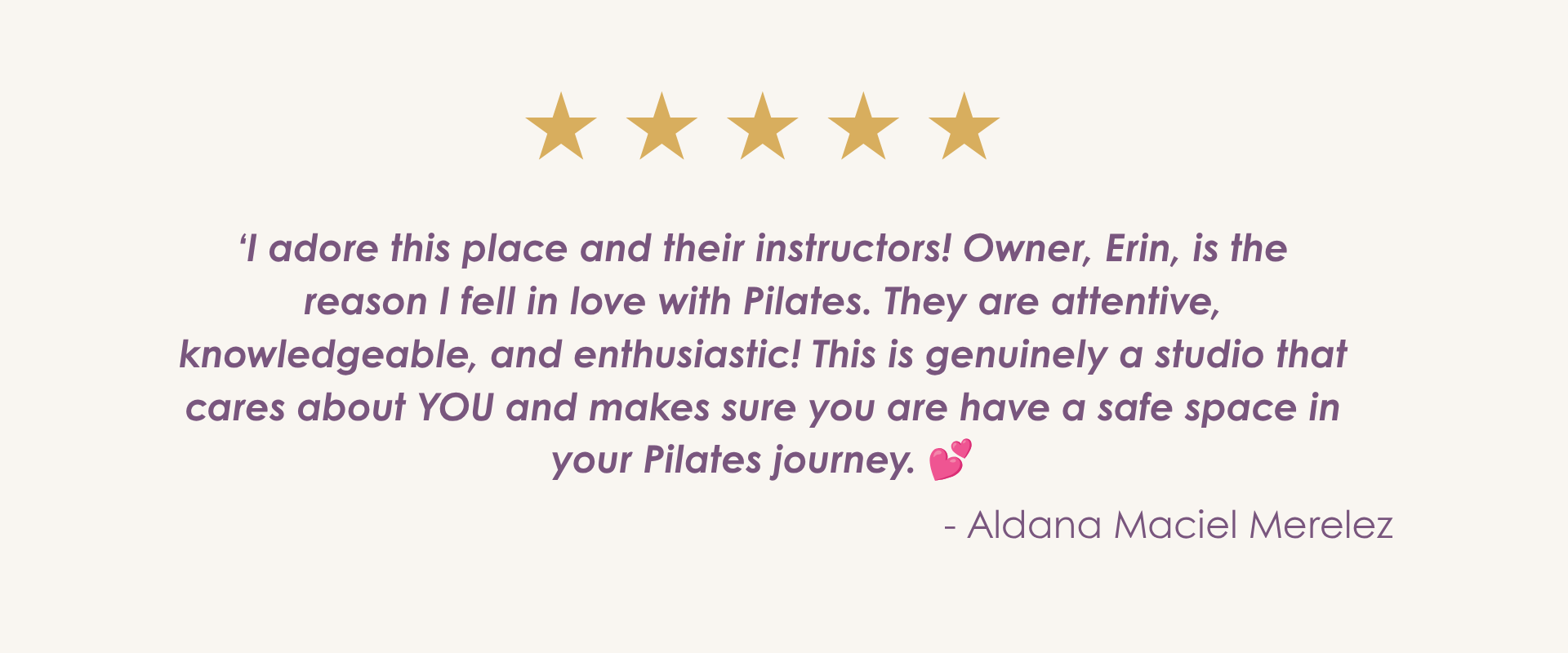 Positive review from client at Pilates Mariposa, Denver