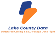 Lake County Data logo with blue and orange shapes and the tagline &ldquo;Structured Cabling & Low-Voltage Done Right&rdquo;