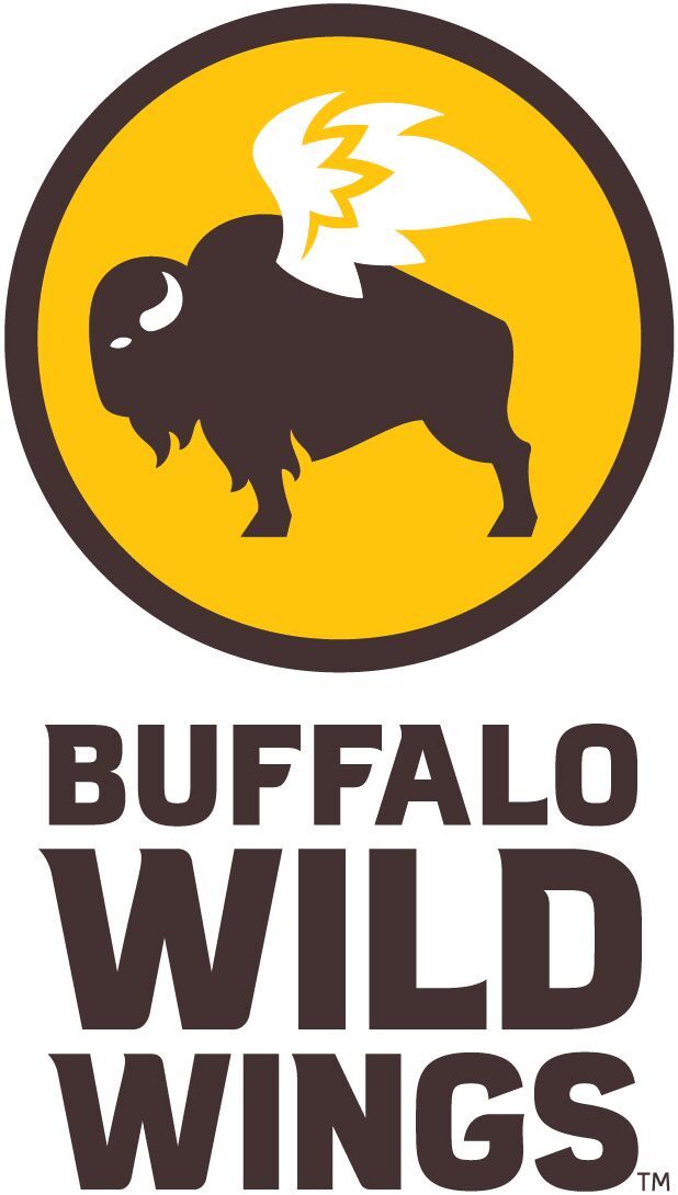 Buffalo Wild Wings logo with black buffalo silhouette in a yellow circle and bold text underneath