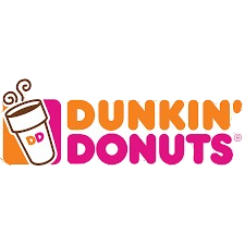 Dunkin’ Donuts logo with orange and pink text and a stylized coffee cup icon