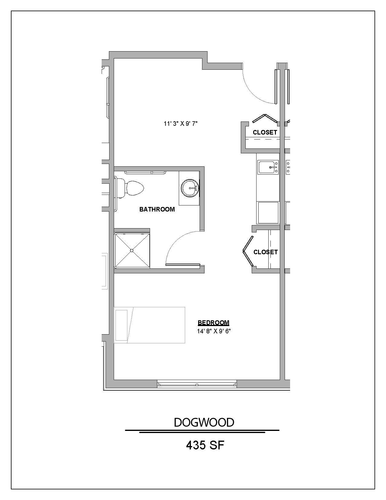 Floor plan of a small apartment unit labeled