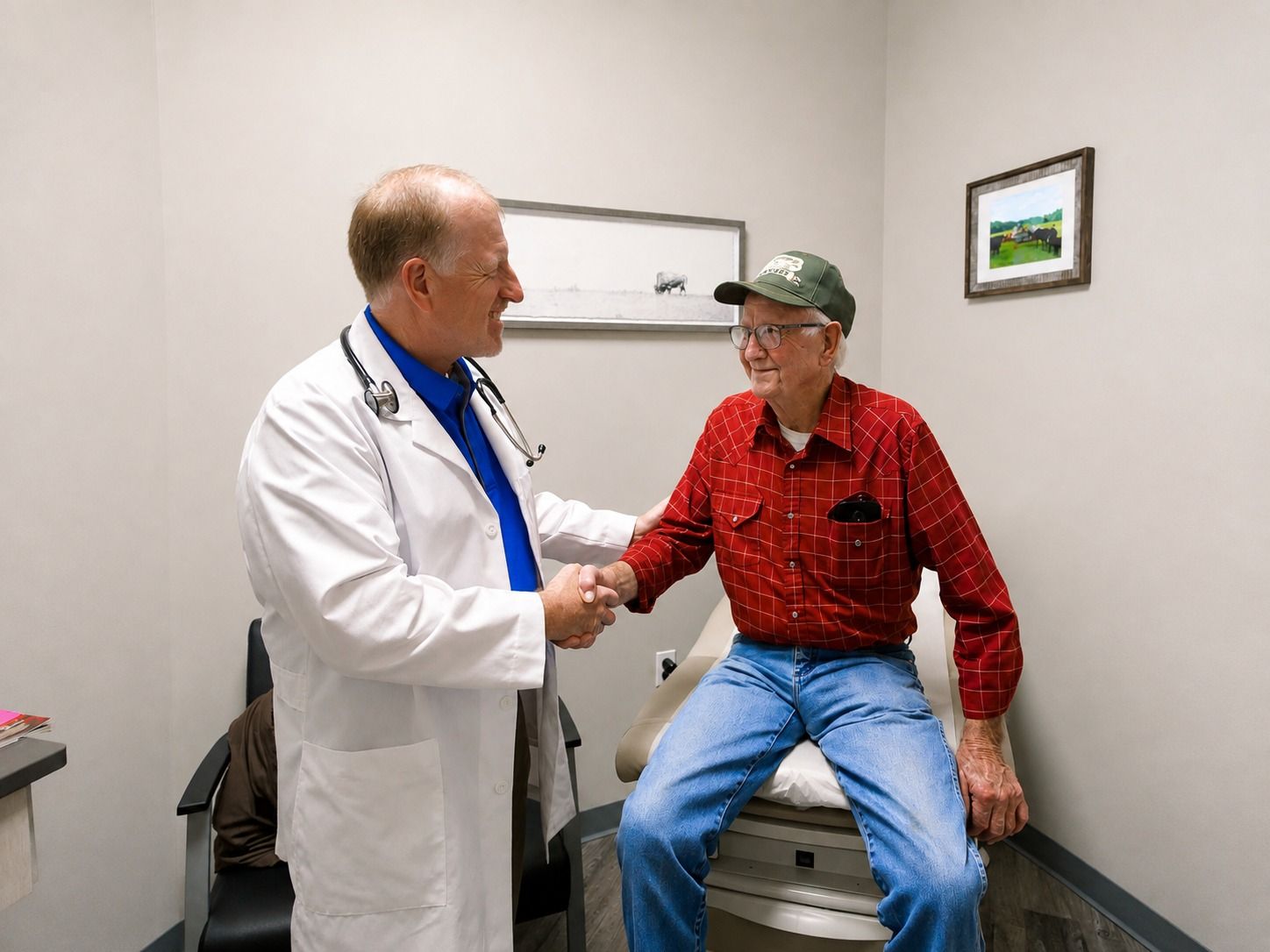 Cecil Massey, APRN, greeting an older adult patient at Carriage Hill Family Care