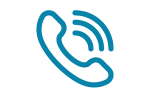 Blue telephone handset icon with signal waves, indicating a call or phone connection
