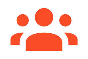 Orange group icon with three stylized people on a white background