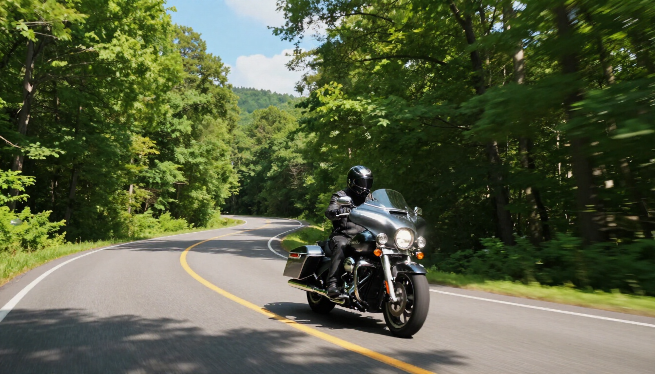 Motorcycle on a scenic Western Massachusetts road