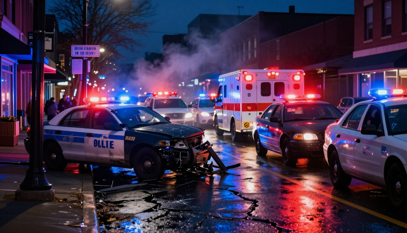 Car accident scene in Springfield, MA with emergency services.