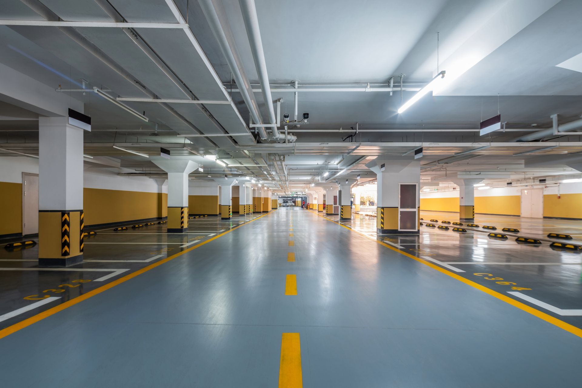 an empty car park with quality car park markings