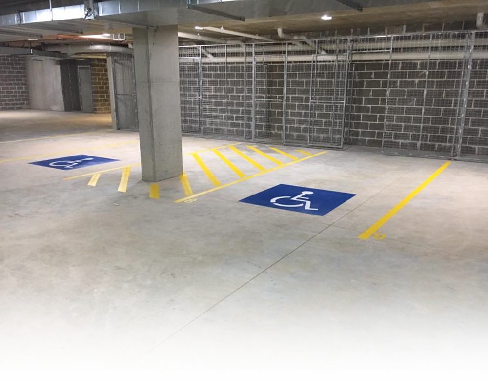 Handicapped parking spots in a parking garage