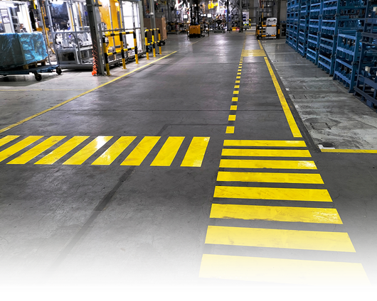 warehouse with yellow markings on the floor