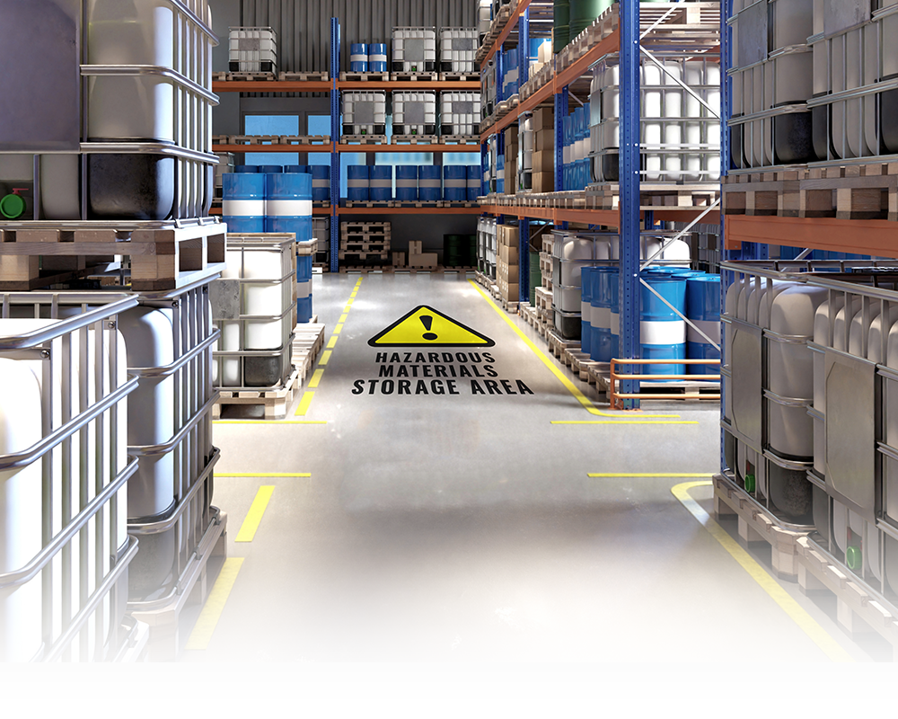 hazardous materials storage area in warehouse