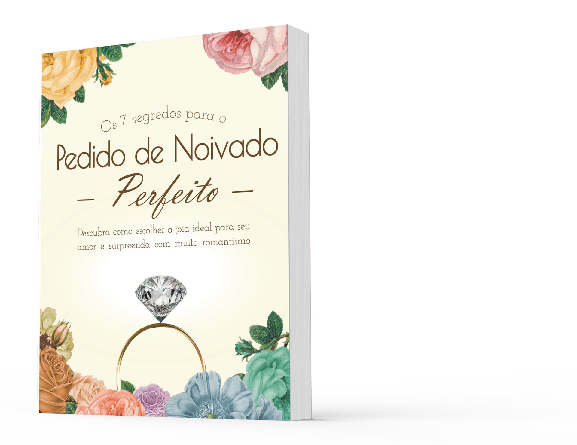 Um livro com anel e flores na capa.