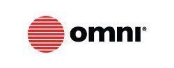 A red and white striped circle with the word omni on it.