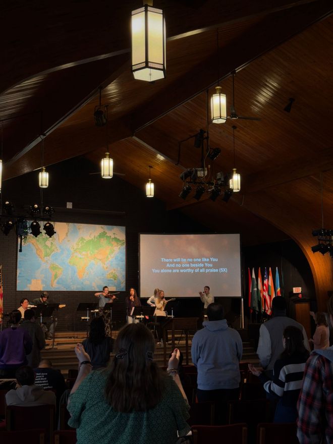 Students worshipping in chapel