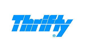 Blue Thrifty logo on a white background