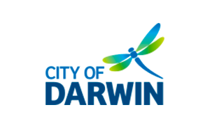 City of Darwin logo in blue and green with stylized bird or leaf graphic