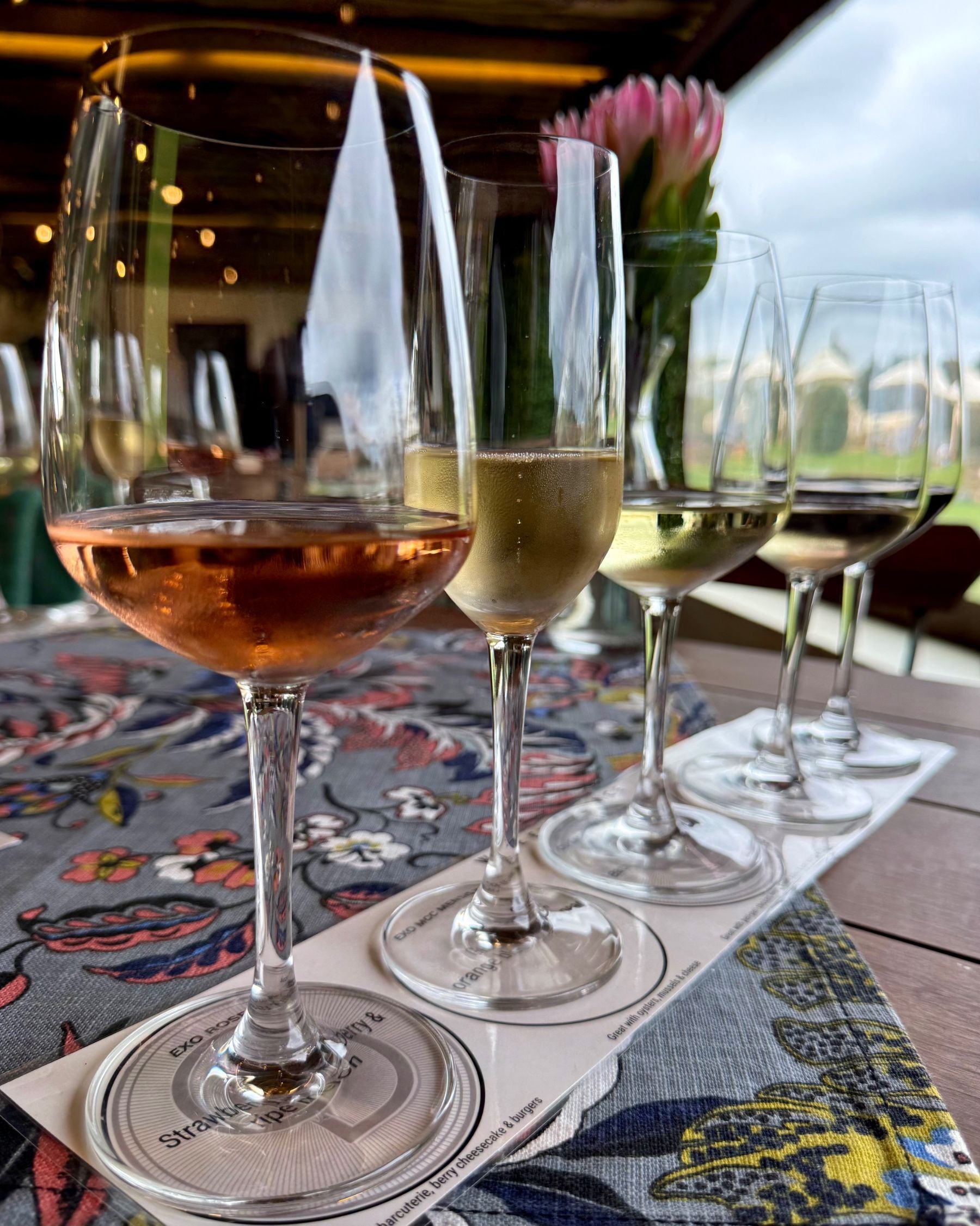 Close-up of wines from the Chardonnay Deli Uitsig tasting experience