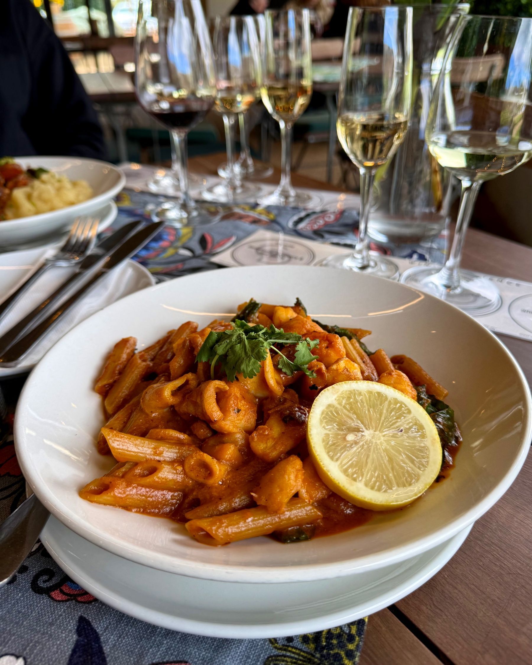 Close-up of seafood penne pasta at Chardonnay Deli Uitsig