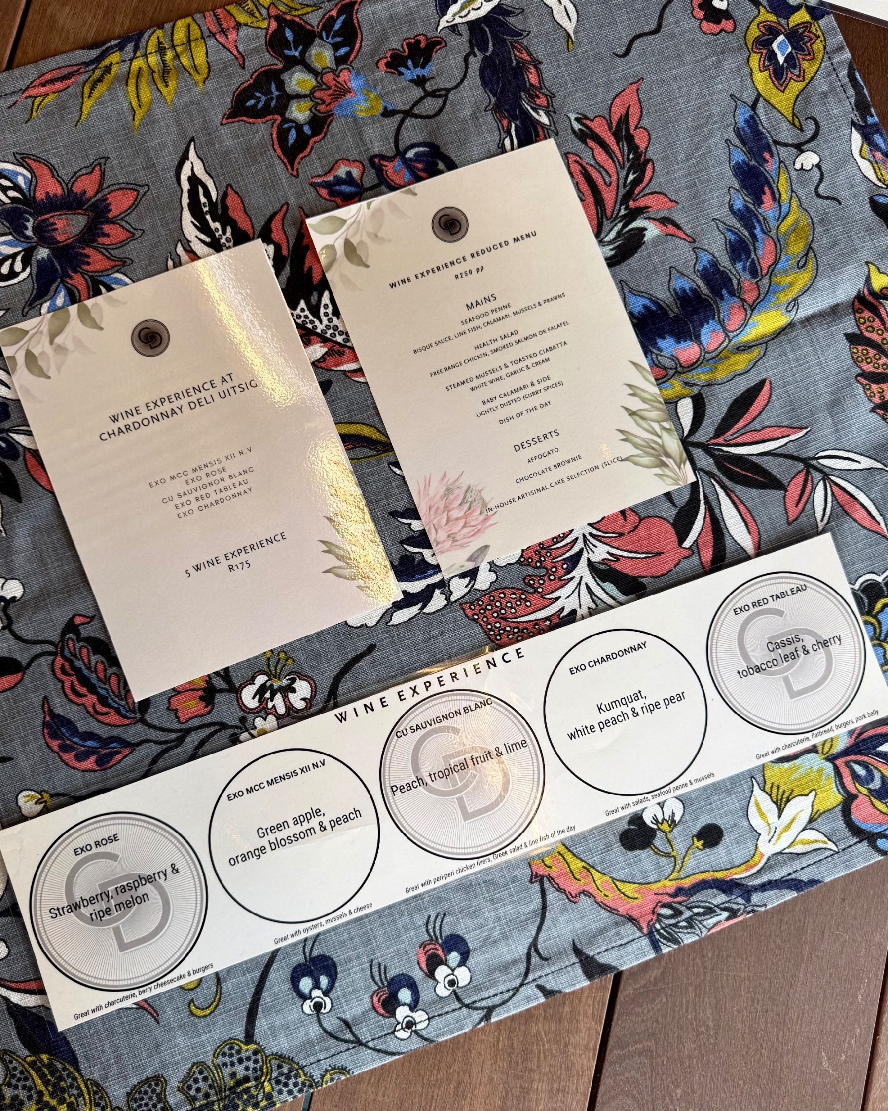 Chardonnay Deli Uitsig wine experience and reduced menu
