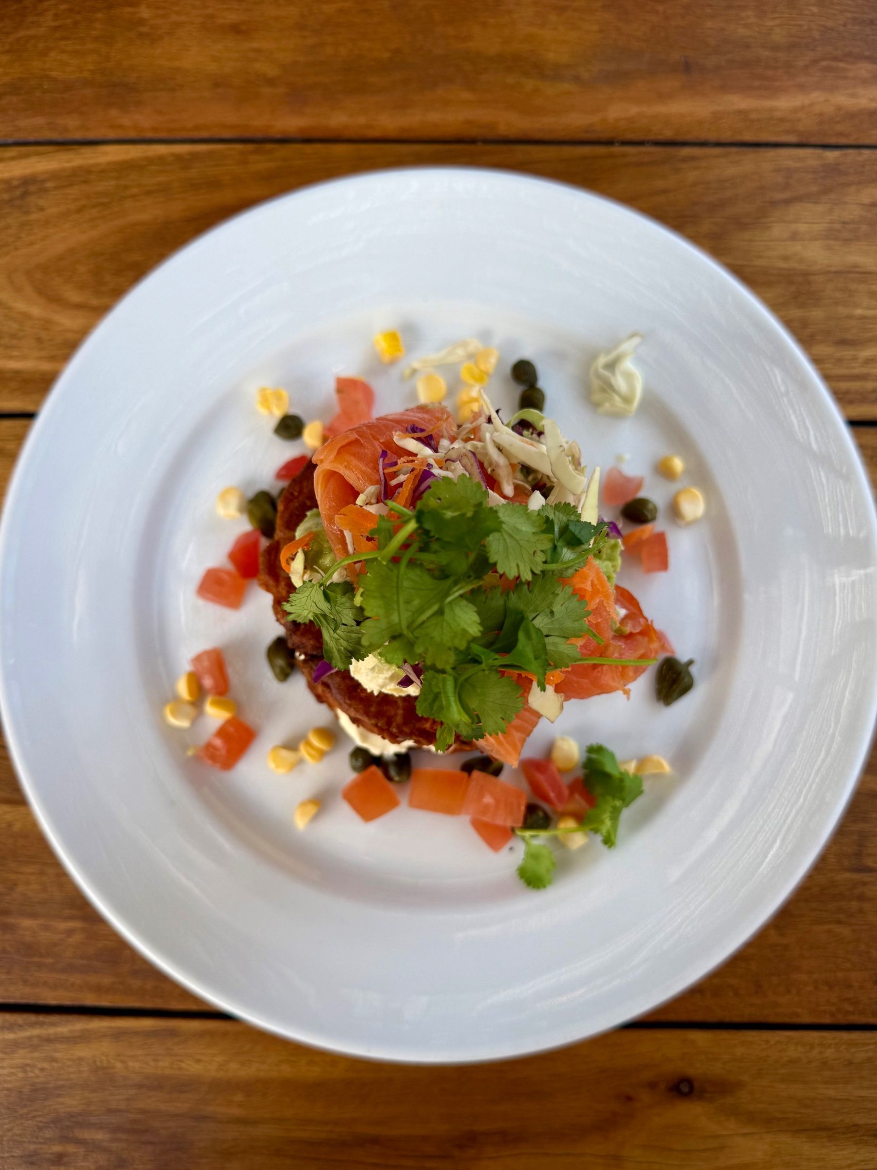 Sweet corn fritters with salmon at Chardonnay Deli High Constantia